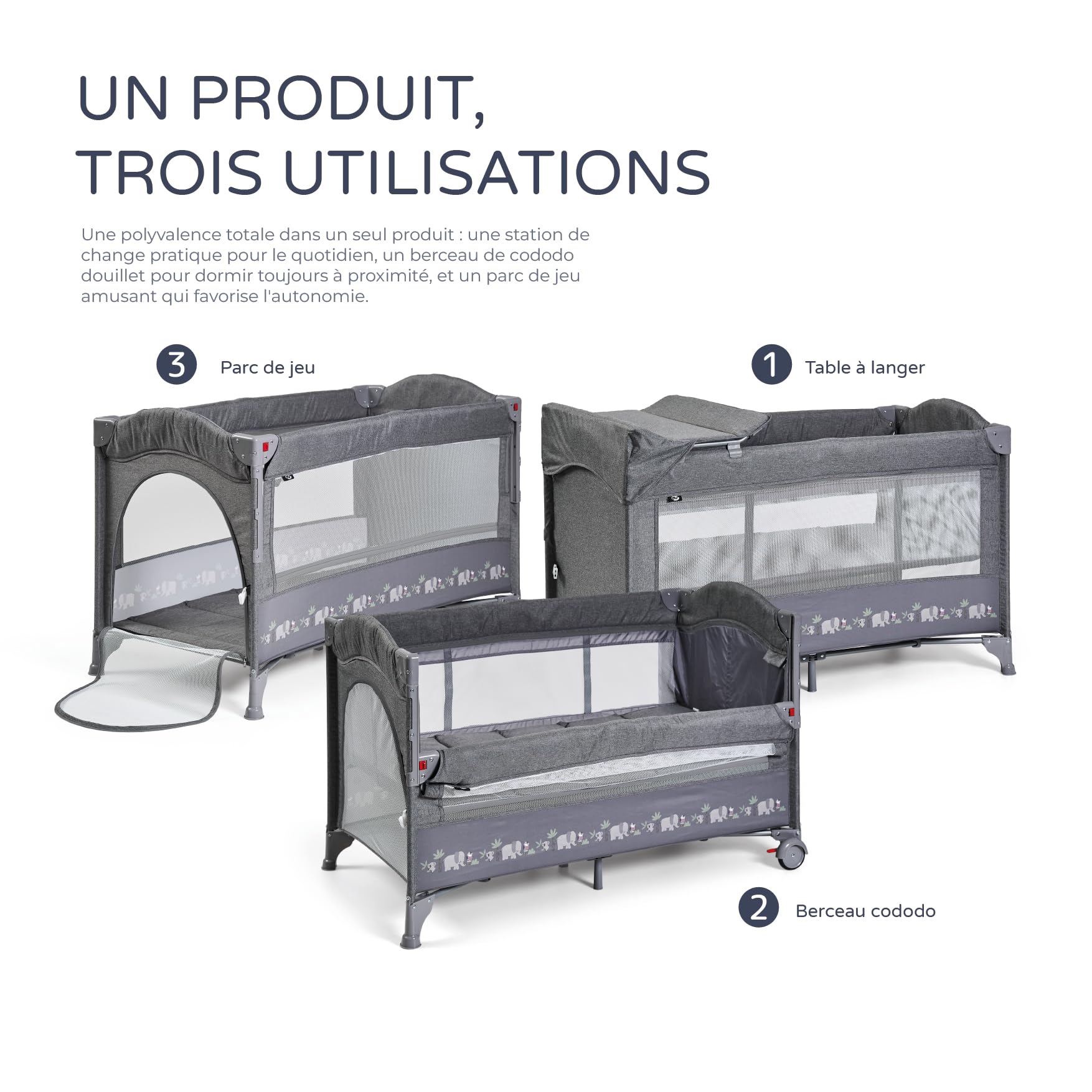 ms Innovaciones 630405 – Lit de Voyage et Berceau 2 en 1 – Deux hauteurs, Matelas à Langer et moustiquaire de série, Pliable et Portable, Unisexe