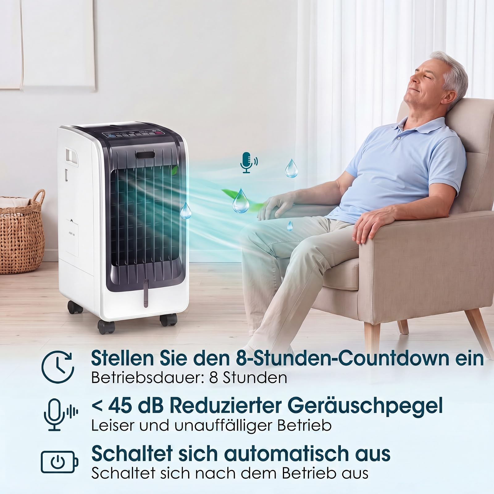 GYMAX 3 in 1 Mobiles Klimagerät, Luftkühler mit Kühlen, Ventilator, Luftreinigung & Luftbefeuchter, 75W Klimaanlage ohne Abluftschlauch mit 3 Geschwindigkeiten, 6L Wassertank, Timer