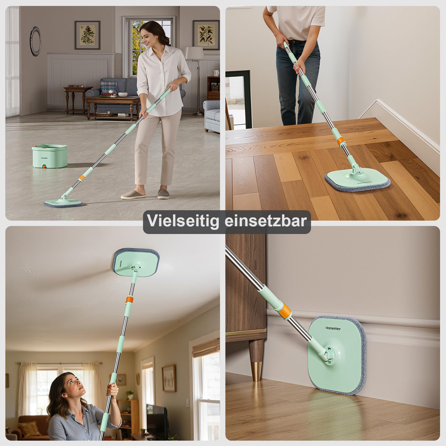 HoMettler Mopp-Und Eimer-Set, Flachmopp-System Mit Getrenntem Schmutz- Und Reinigungswasser (Flachmopp- und Eimersy