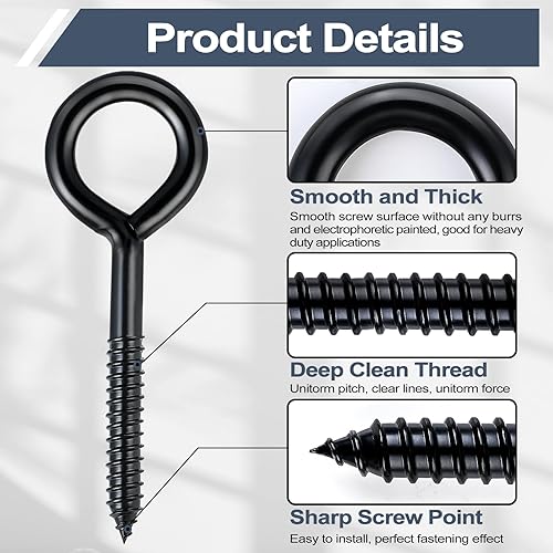 Miniatura 4 de DELSWIN Ganchos de ojo de tornillo  800 libras, ganchos de ojo resistentes de 6 pulgadas, pernos de ojo autorroscantes a prueba de óxido, tornillo