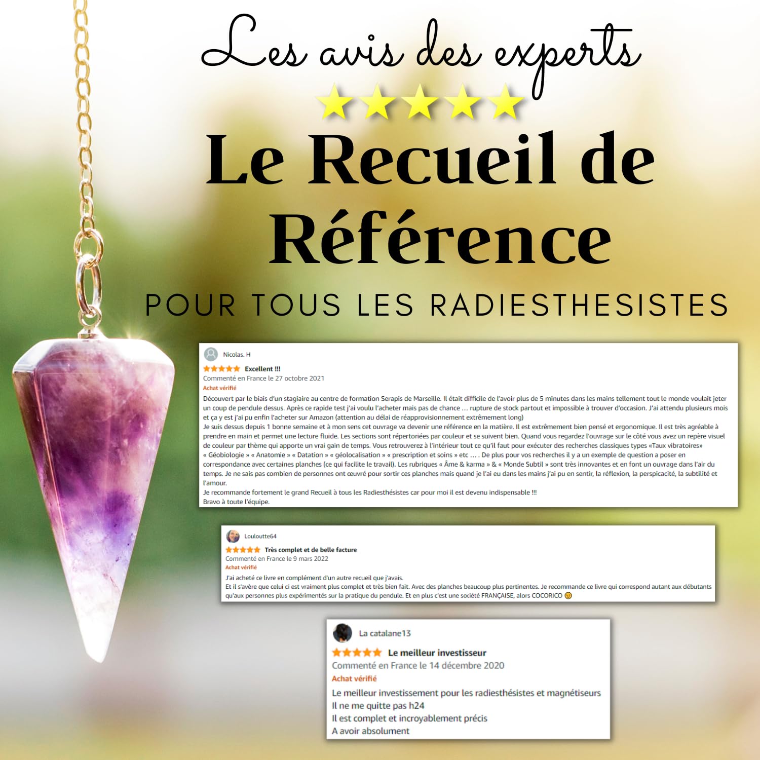 Tavole per Radiesthesie Plus di 200 tavole per pendolo divinatorio in francese (formato A4 a spirale) + Pendolo di radiestesia egiziana in ottone antico [Soddisfatto o rimborsati]