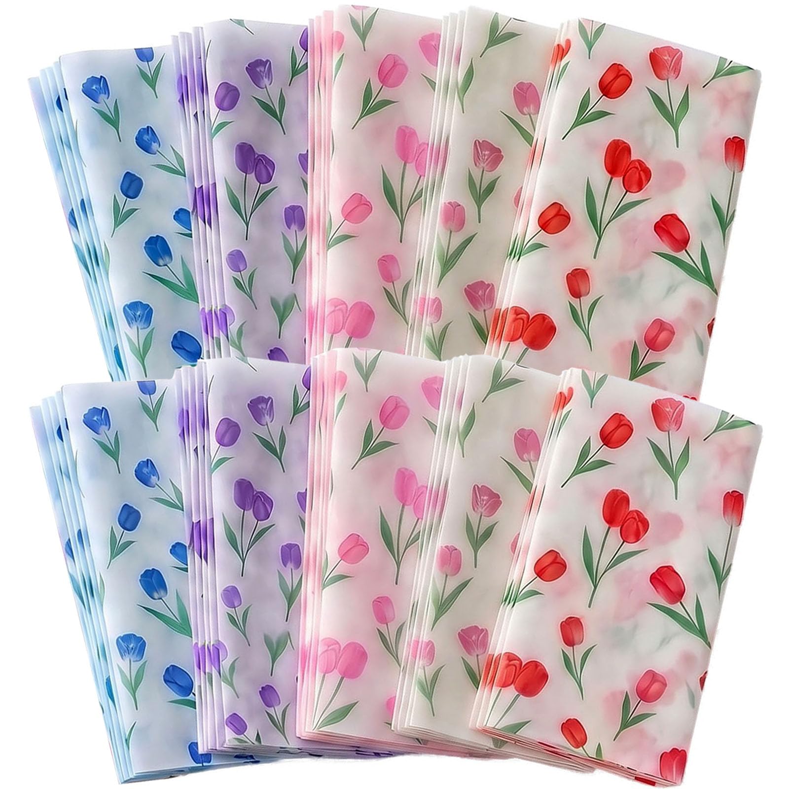 Tissue Paper, 60 Tulip Tissue Paper for Wrapping Gifts with 5 Colours (Red/Pink/Rose/Blue/Purple), 35x50cm Tissue Paper Sheets Perfect for Gift Bags, Bouquet Wrapping, Party Decoration and DIY Crafts