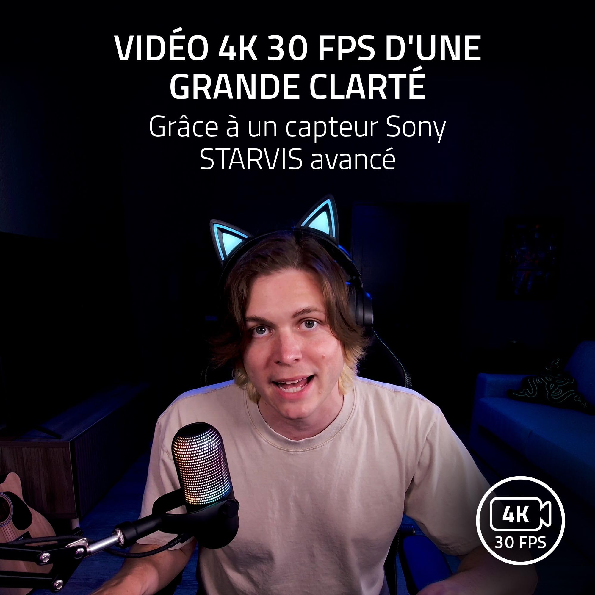 Razer Kiyo V2 – Webcam 4K 30FPS avec Cadrage Automatique alimenté par l'IA - 1080p 60FPS, Cache intégré, HDR, Objectif Ultra Grand Angle, Compatible avec MS Teams, Zoom, Google Meet | Noir
