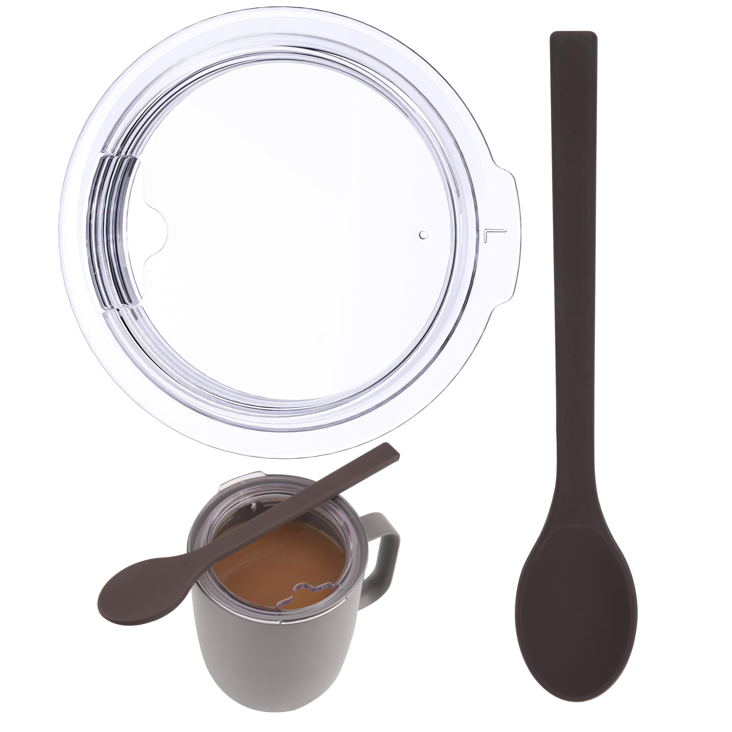 KIICII Mug Lid Replacement with 6.5 Inches Silicone Coffee Spoon Set of 2, Splash-proof Cup Lid for 14oz Ember Temperature Control Smart Mug 2 with Espresso Spoon, Coffee Accessory (Cup Not Included)