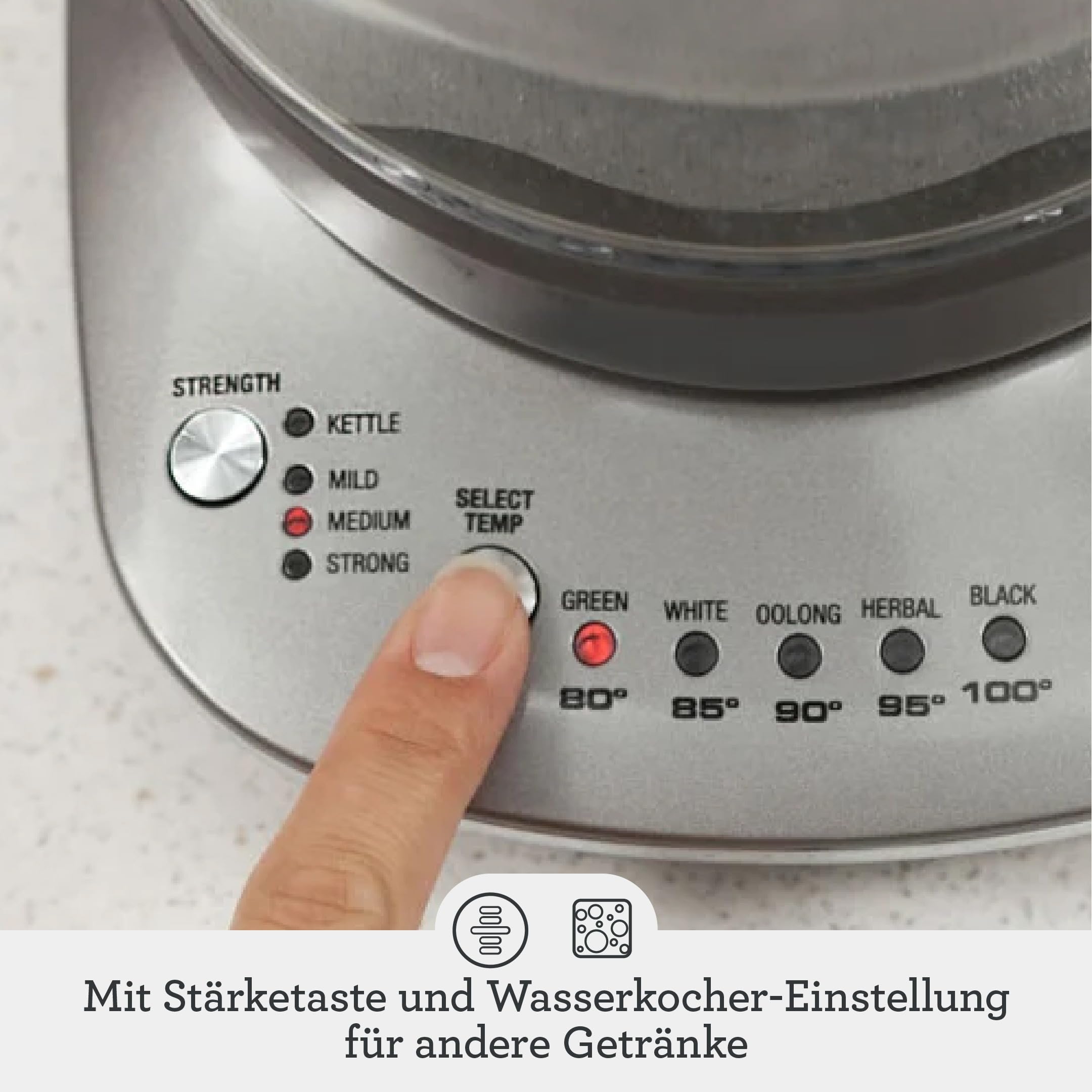 Sage - The Tea Maker - Teekocher - Teesieb mit Abesenkautomatik, optimale Ziehzeit, Stärke & Temperatur, Alle Teesorten - Wasserkocher, 1,5 L Fassungsvermögen, 2000W, Glas - Smoked Hickory