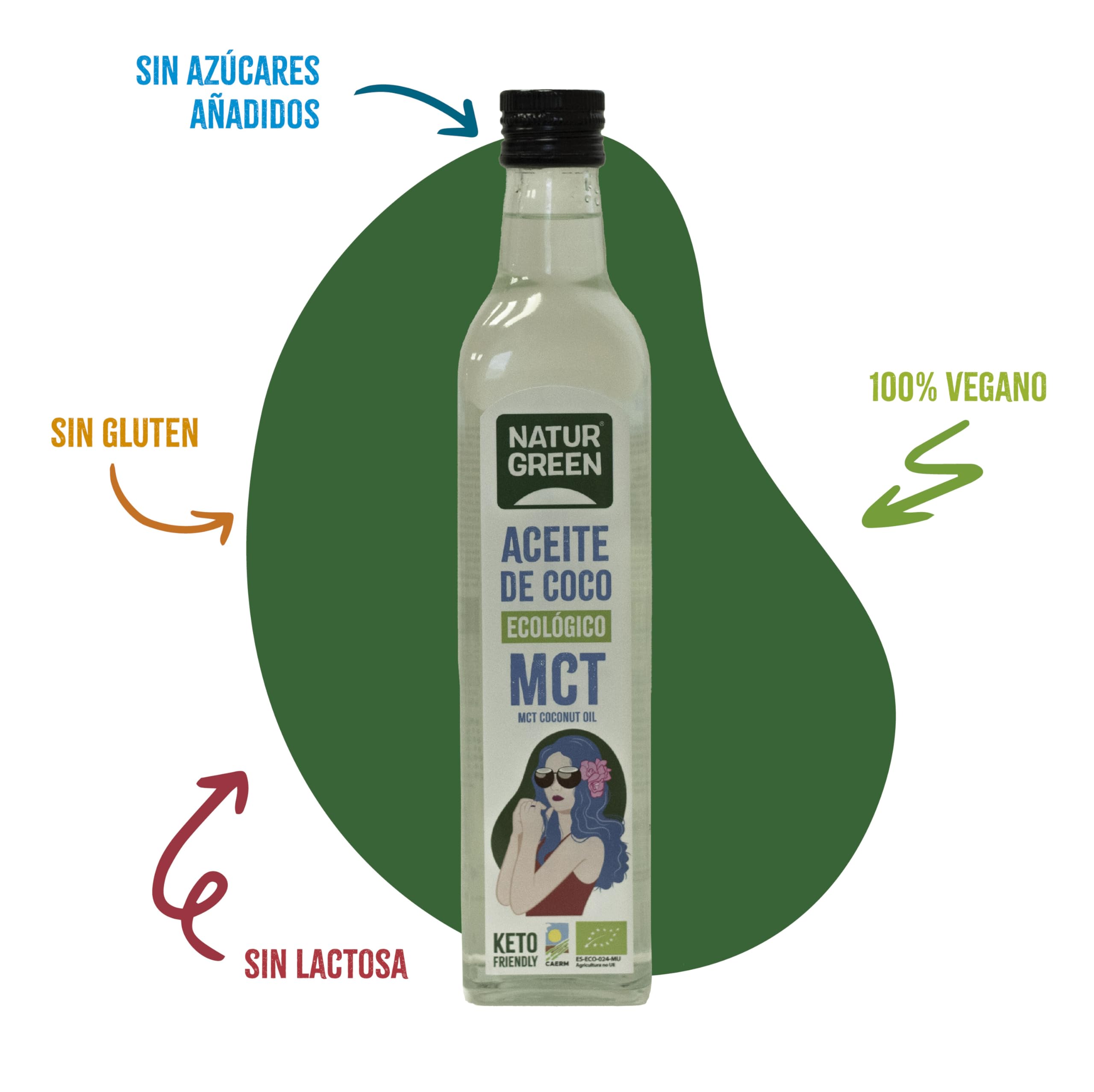 NaturGreen - Aceite de Coco Bio, MCT Ecológico, Sustituto de la Mantequilla, 100% Vegano - 500 ml — view 3