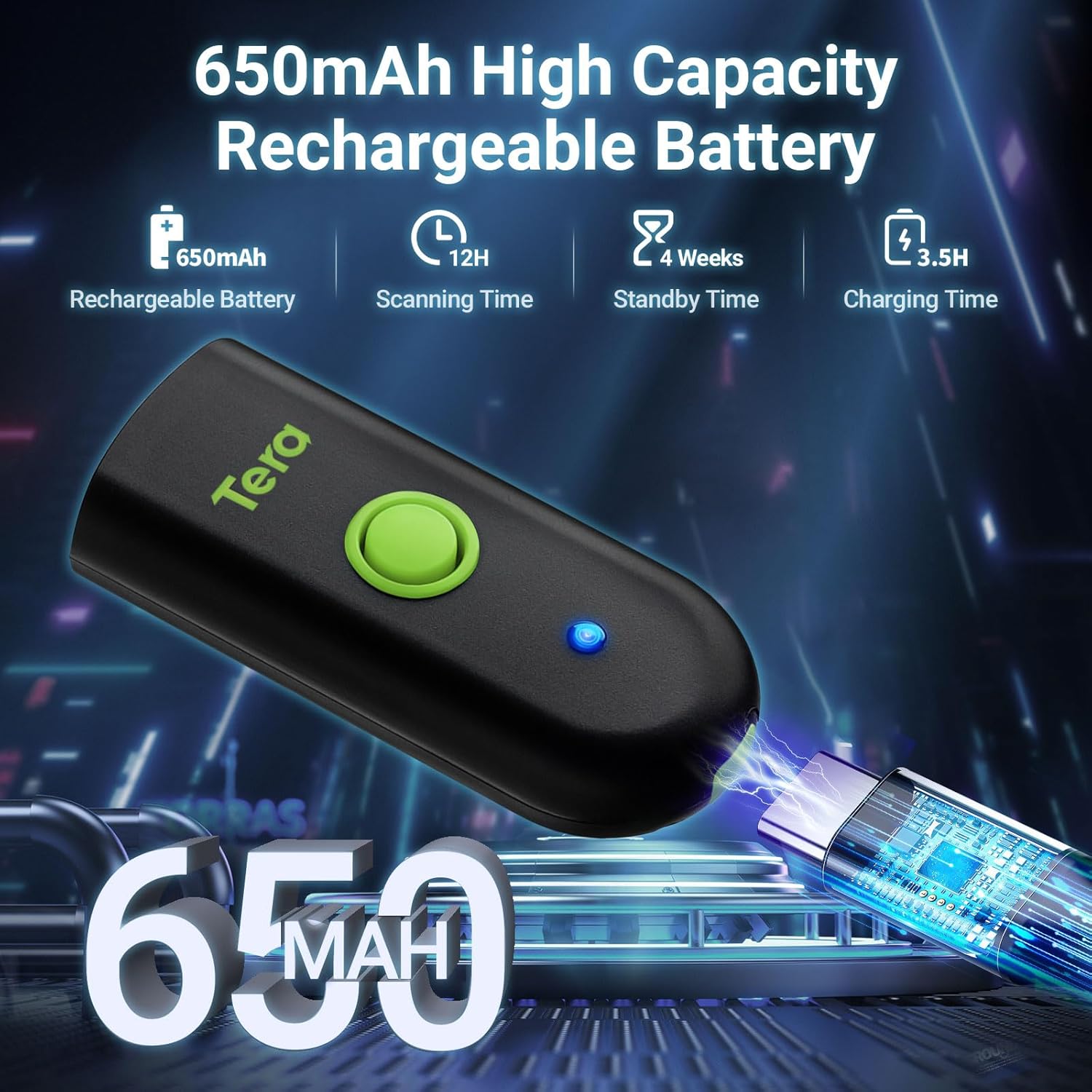 Tera 1100L scanner with battery capacity indicator