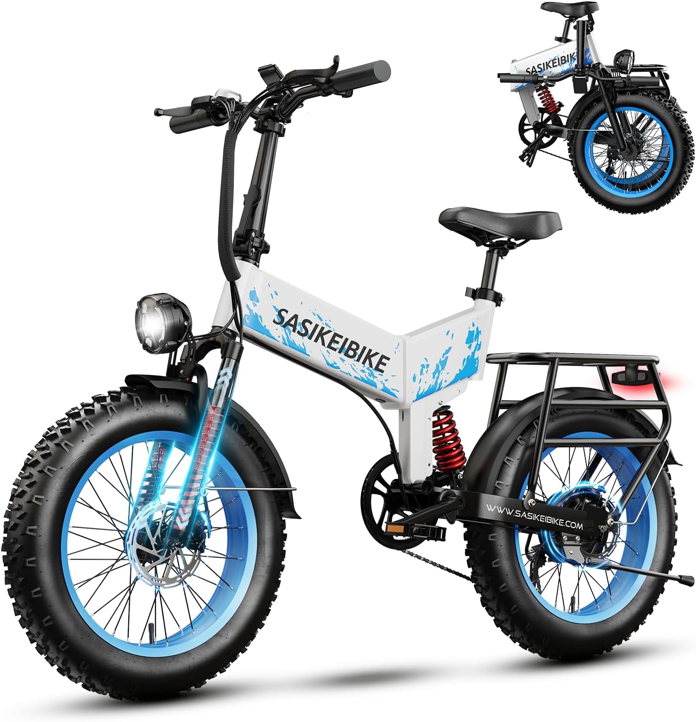 SASIKEIBIKE E7 Foldable Electric Bike, 1500W Peak Motor 52V 20AH Battery