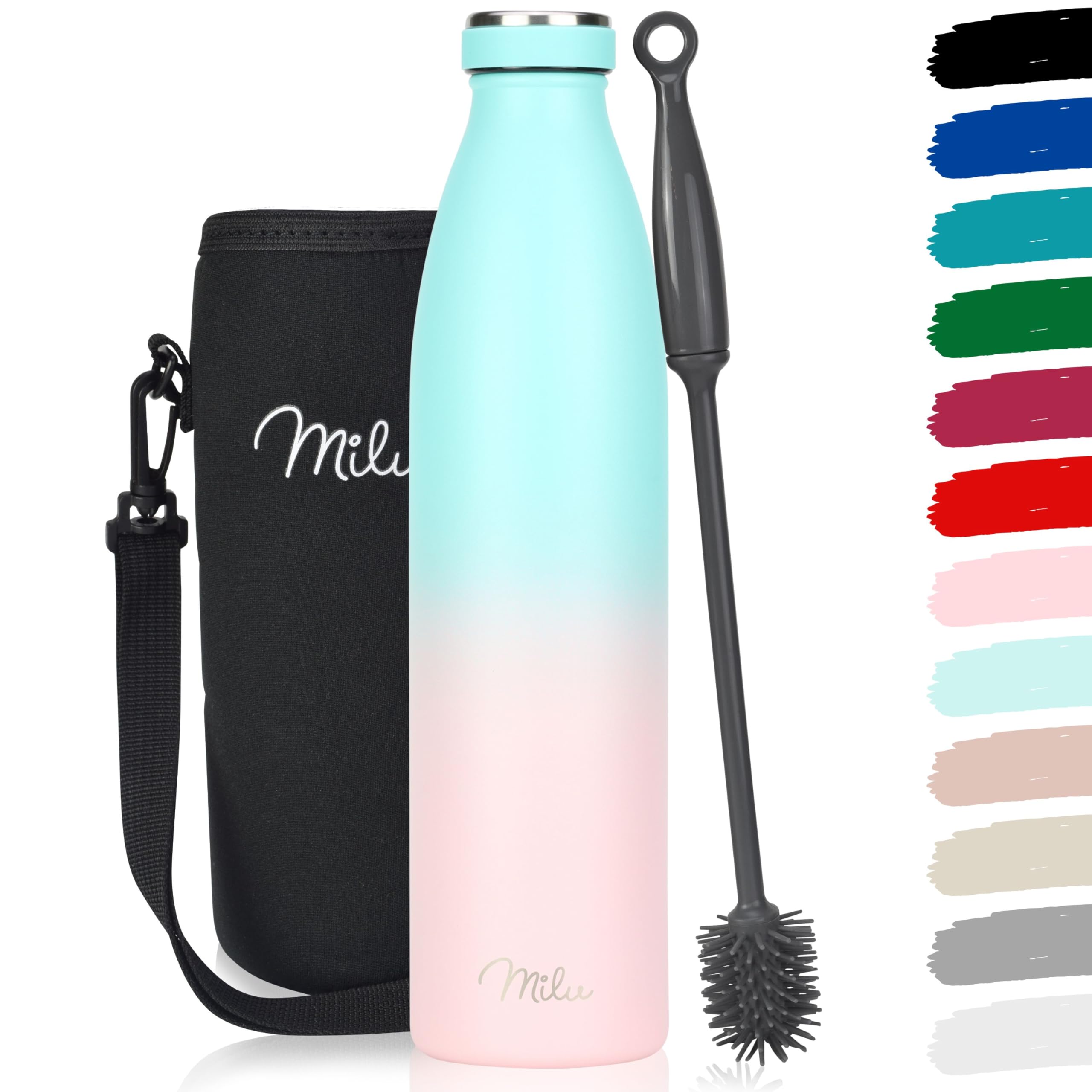 Milu Stainless Steel Drinking Bottle 1000 ml - Insulated Thermo Flask for Water - Leak Proof, Insulated and Double Walled, Carbonated (Mint Pink, 1000ml)