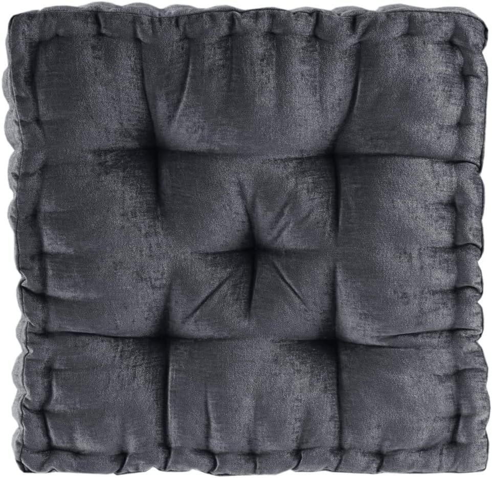 Intelligent Design Azza Floor Pillow, Large Cushions Sitting for Adults, Floor Pillow for Meditation or Yoga, Lustrous Chenille Tufted with Scalloped Edges for Bench/Chair Cushion, 20"x20"x5" Charcoal