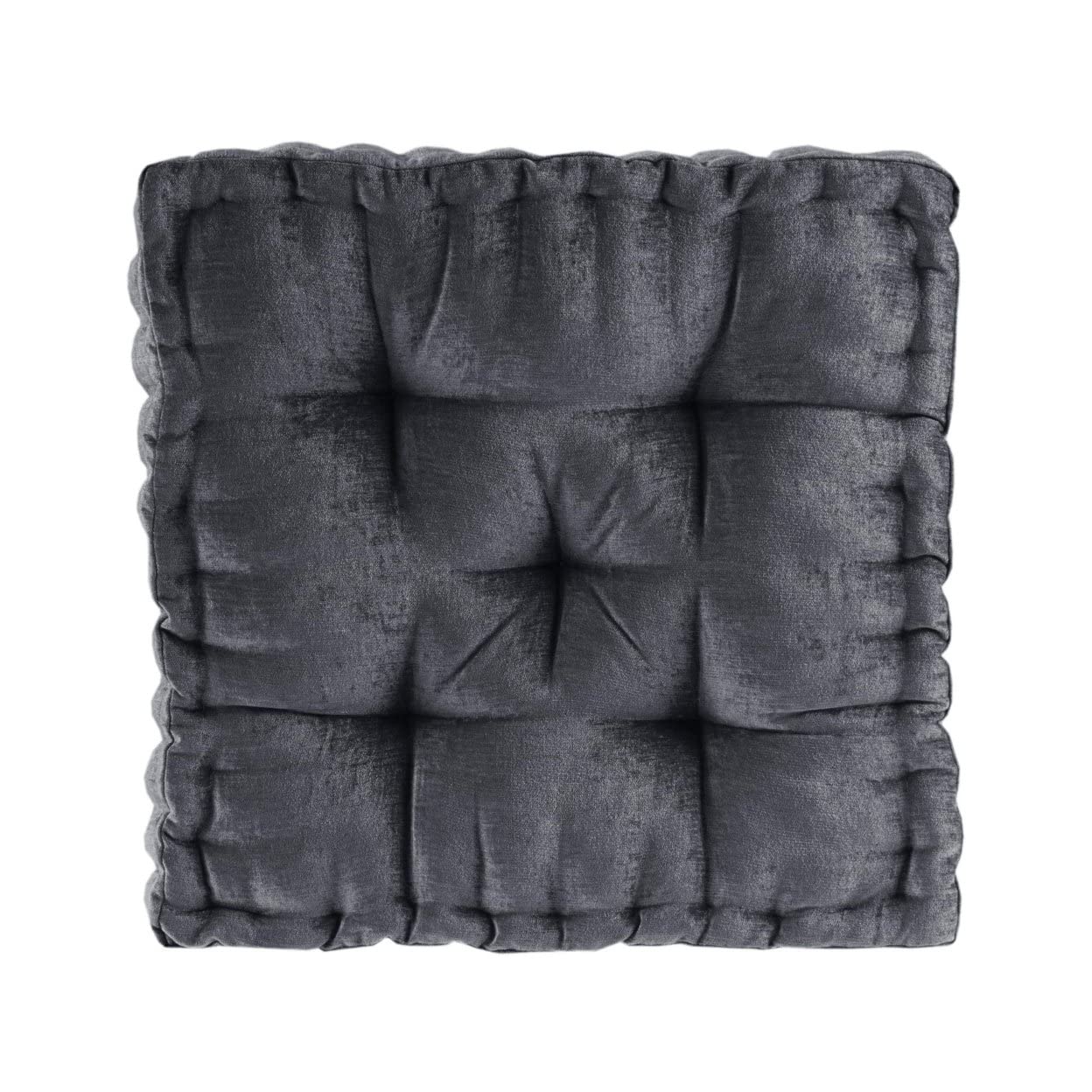 Intelligent Design Azza Floor Pillow Square Pouf Chenille Tufted with Scalloped Edge Design Hypoallergenic Bench/Chair Cushion, 20"x20"x5", Charcoal
