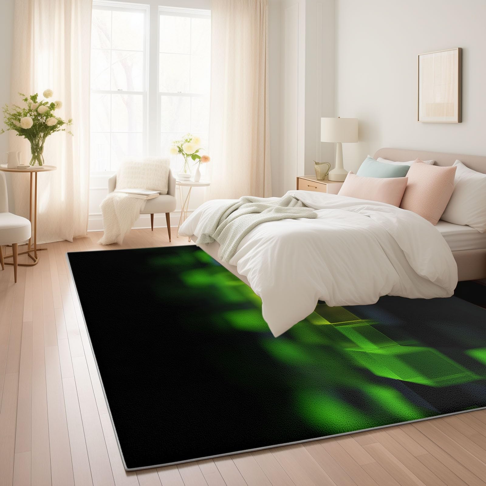 Dywan do salonu 100 x 160 cm Zmywalny dywan z nadrukiem abstrakcyjnych klocków geometrycznych z klawiaturą, miękki biegacz z krótkim włosiem futurystyczny do sypialni, jadalni, antypoślizgowy i