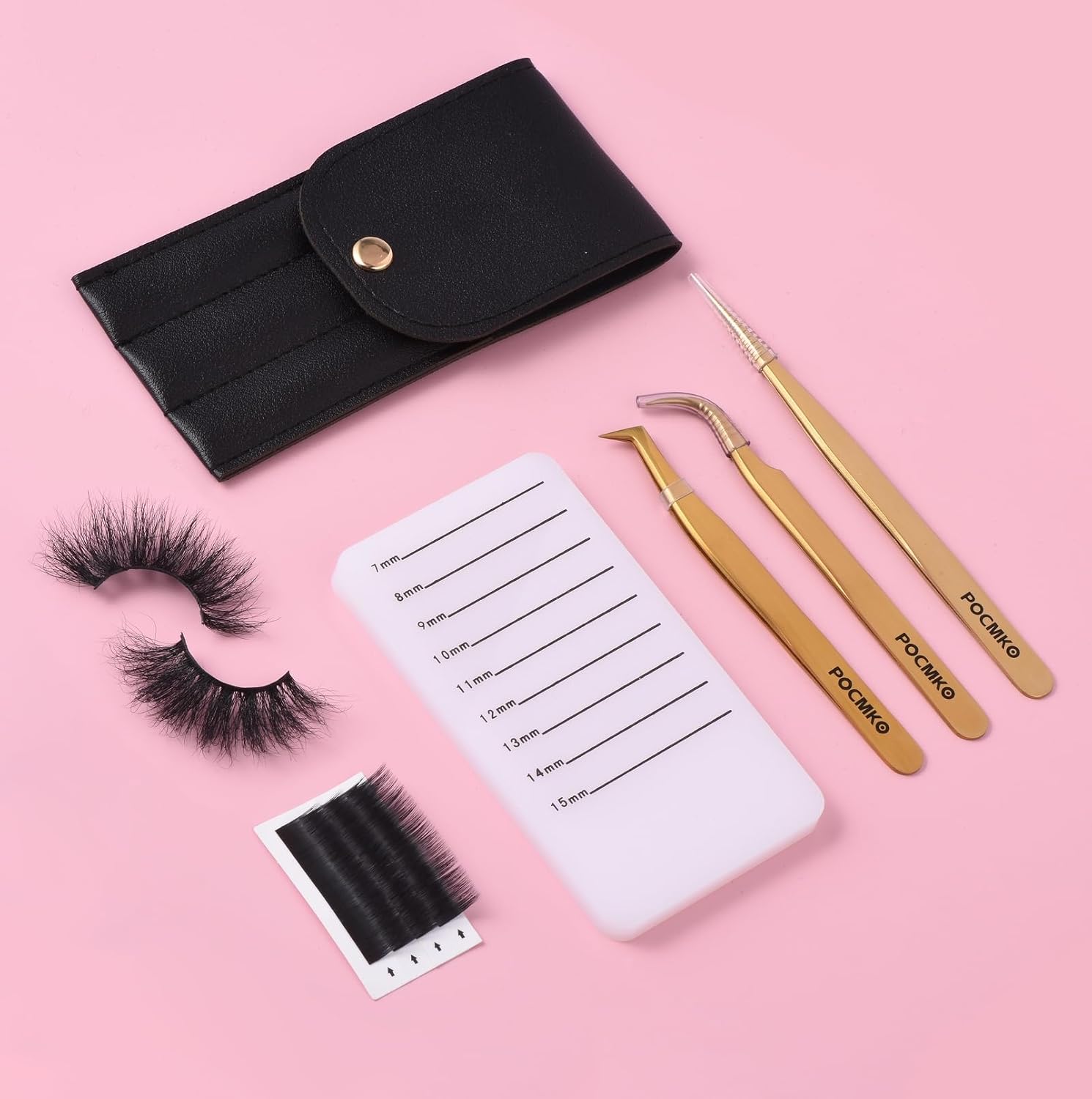 Lash Tweezers Set for Eyelash Extension, Eyelash Tweezers for Classic Individual and Volume Lash Extensions, Complete with Storage Case (Gold, 3PCS Set)