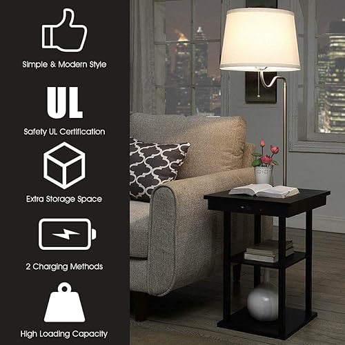 Miniatura 4 de Costzon Lámpara de pie, lámpara de brazo oscilante con pantalla integrada, mesa auxiliar incluye 2 puertos USB (pantalla blanca)