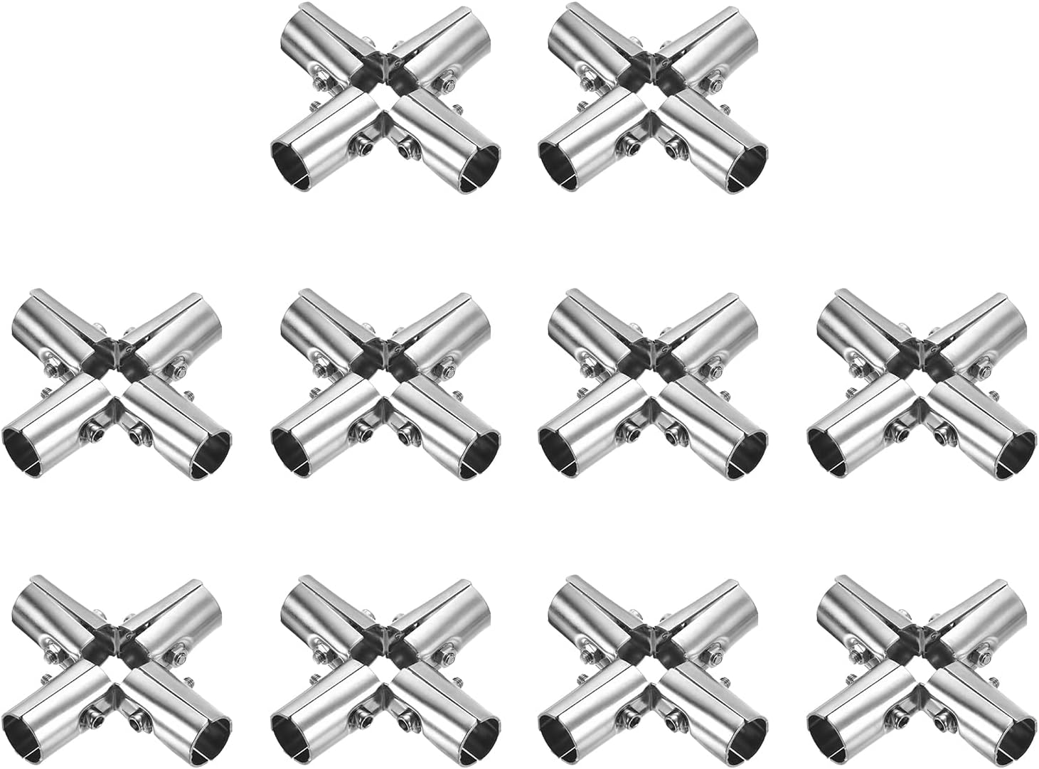 uxcell 10Pcs Structural Pipe Connector, 180 Degree 5 Way Metal Joint Chain Link Fence Clamp, Stainless Steel Corner Fitting End Rails Clamps, Silver