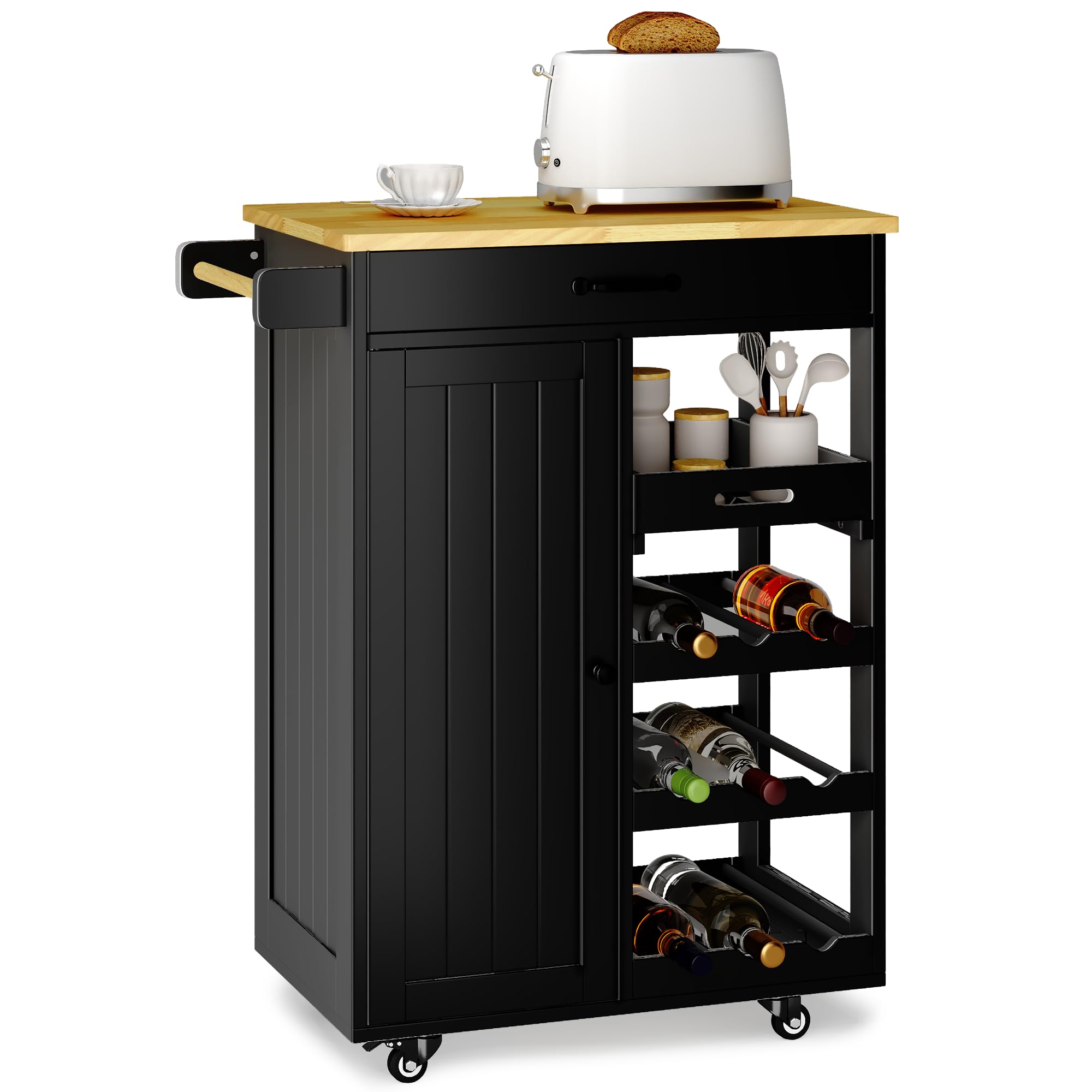 Xbro Mobile Bar con Ruote e Cassetto, Carrello Cucina Salvaspazio con Vassoio Rimovibile e Portabottiglie, Ideale per Watch Party, Aperitivi e Serate Calcio, 40x64x91 cm