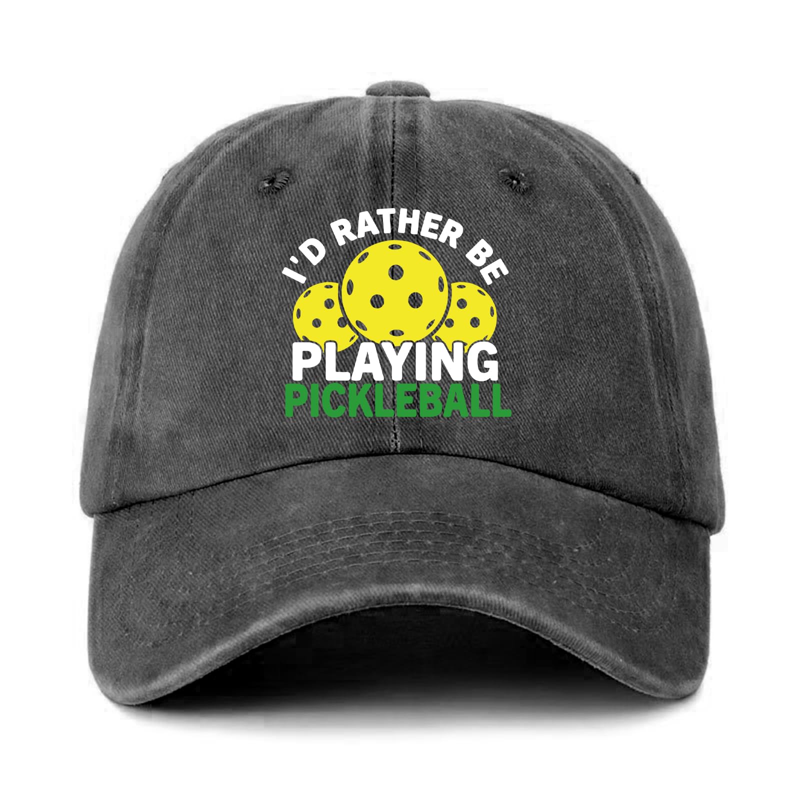 GOSJINNK Funny Pickleball Distressed Washed Black Baseball Caps Id Rather Be Playing Pickleball Printed Cotton Adjustable Baseball Hats