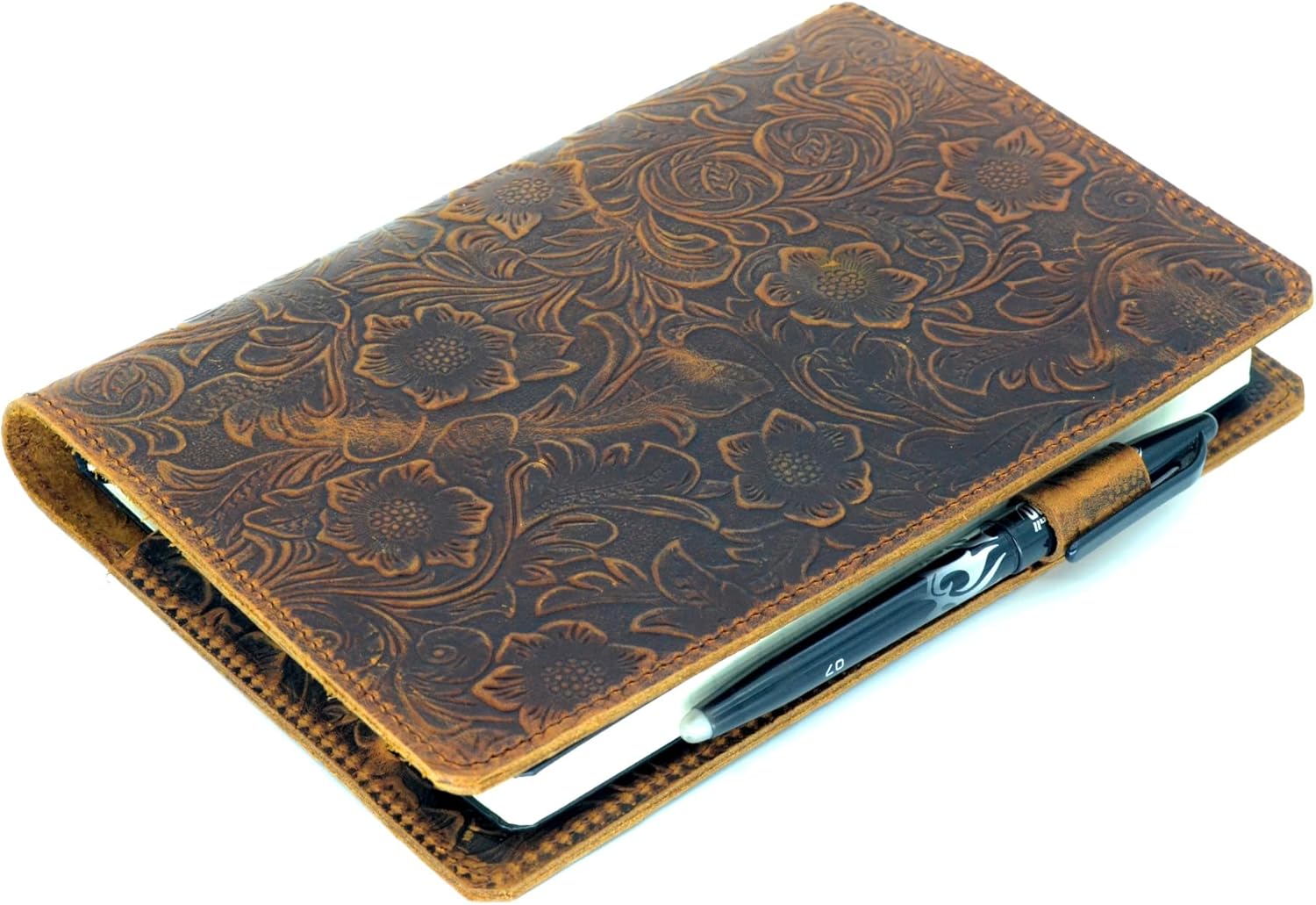 JJNUSA Leather Cover Compatible With Leuchtturm1917 Composition B5 7" x 10" Notebook Travel Journal Cover Distressed Refillable Writing Diary Flower Brown