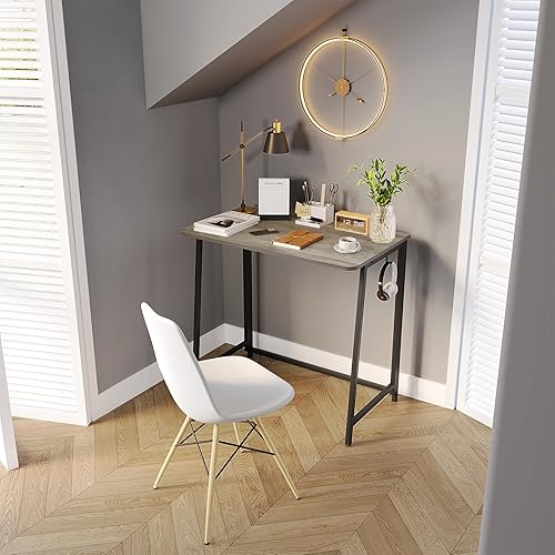 Miniatura 82 de WOHOMO Escritorio plegable de mármol sintético blanco, escritorio pequeño de 31.5 pulgadas para espacios pequeños con patas doradas, escritorio