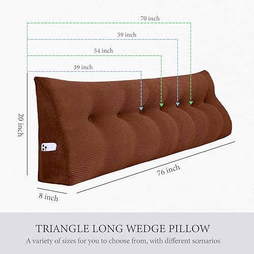 Miniatura 4 de BNCKTRD Almohada de lectura triangular XXL con cabecera de cuña, almohada extra grande de apoyo de espalda para sentarse en la cama, sofá cama,