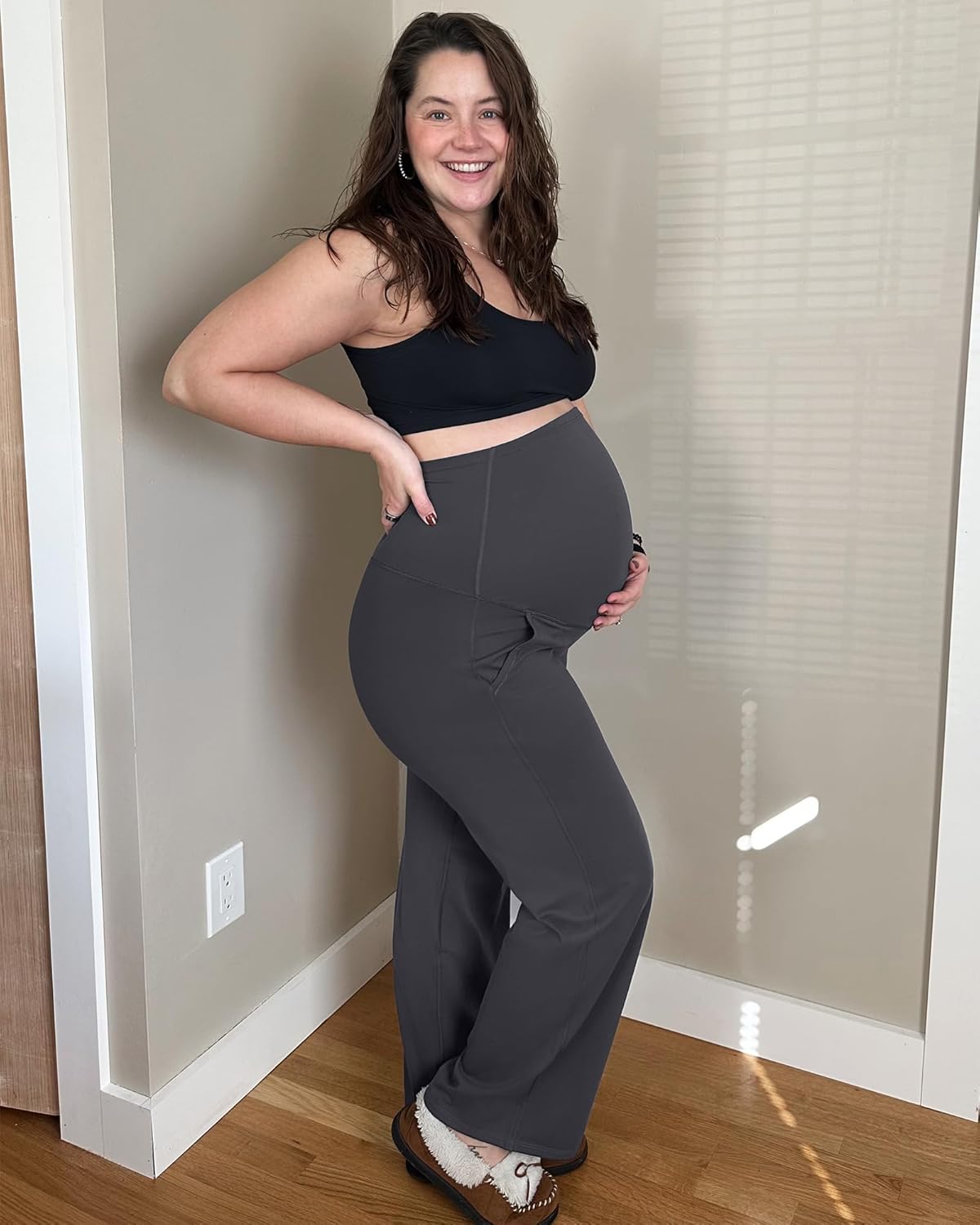 G4Free Maternity Pants Over The Belly Yoga Dress Work Pregnancy Pants Stretchy Lounge Wide Leg Trousers with Pockets - Image 2