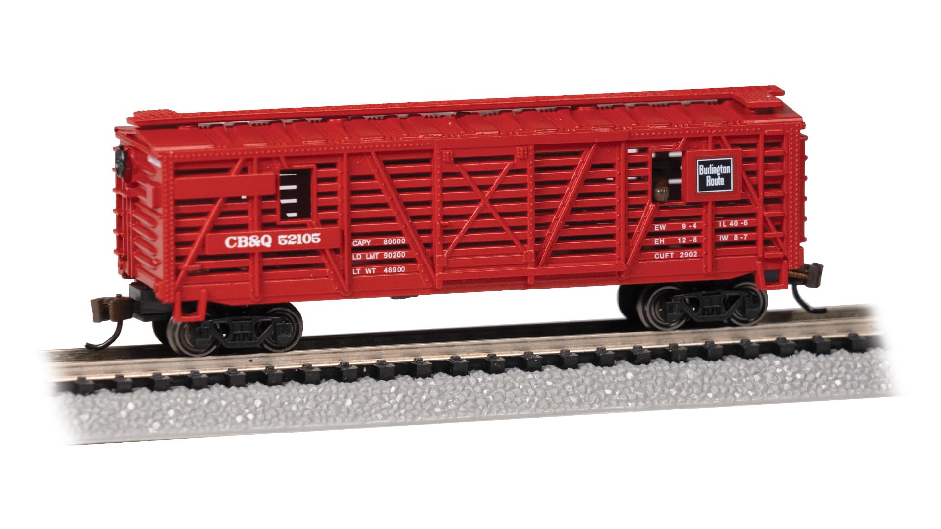Voiture animée CB&Q 52105 wagon à bétail échelle N pour animer vos maquettes de campagne