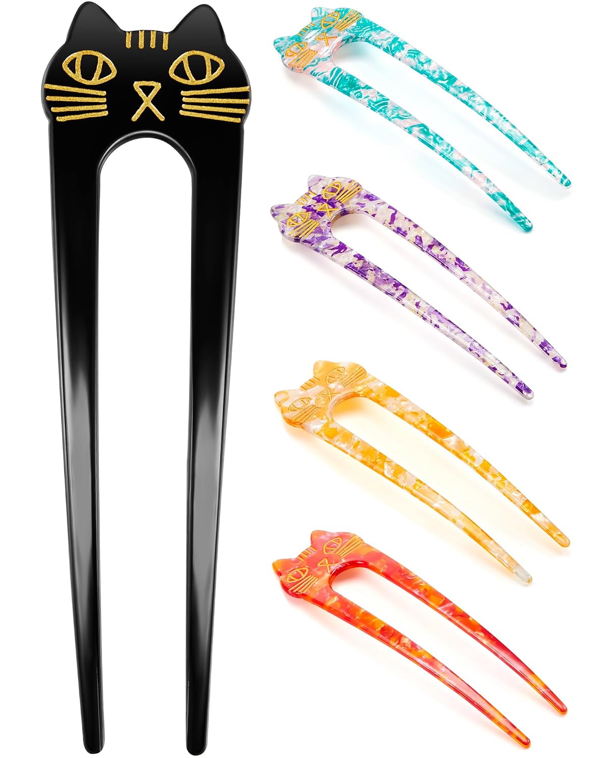 Taiyin 10 Pcs French Hair Pin Women U Shaped Hair Pin Hair Sticks for Long Hair Hair Forks Cat Hair Pin 2 Prong Hair Sticks for Girls Elegance Vintage Hair Accessories (Mixed Color)