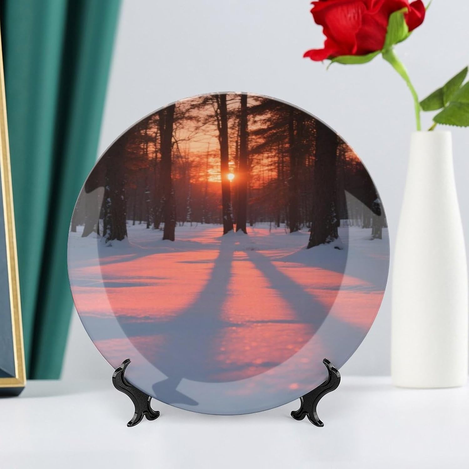 Bone China Decorative Plates Dusk Ceramic Decorative Plate Wall Decor with Display Stand Ceramic Ornaments for Wall Hanging Decoration