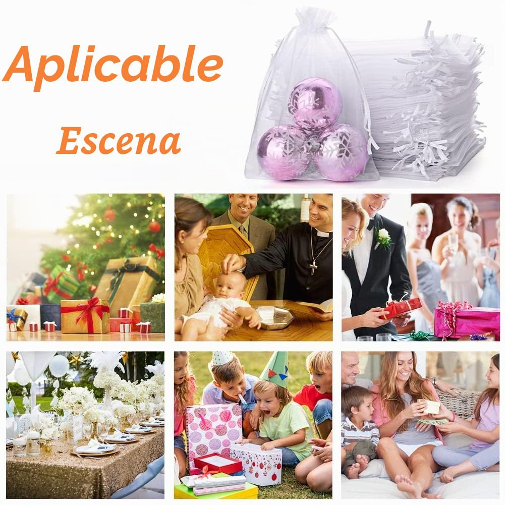 100 Piezas 20X30cm Bolsas de Organza de Regalo Bolsas para Joyas Bolsas de Regalo Bolsitas con Cordón para Bodas Favores de Fiesta y Envoltura de Joyas Caramelo,Blanco