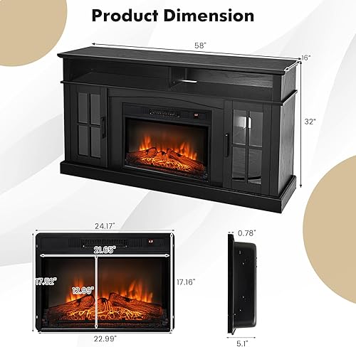 Miniatura 6 de COSTWAY Soporte eléctrico para TV con chimenea para televisores de hasta 65 pulgadas, calentador de 1400 W con control remoto, temporizador de 6