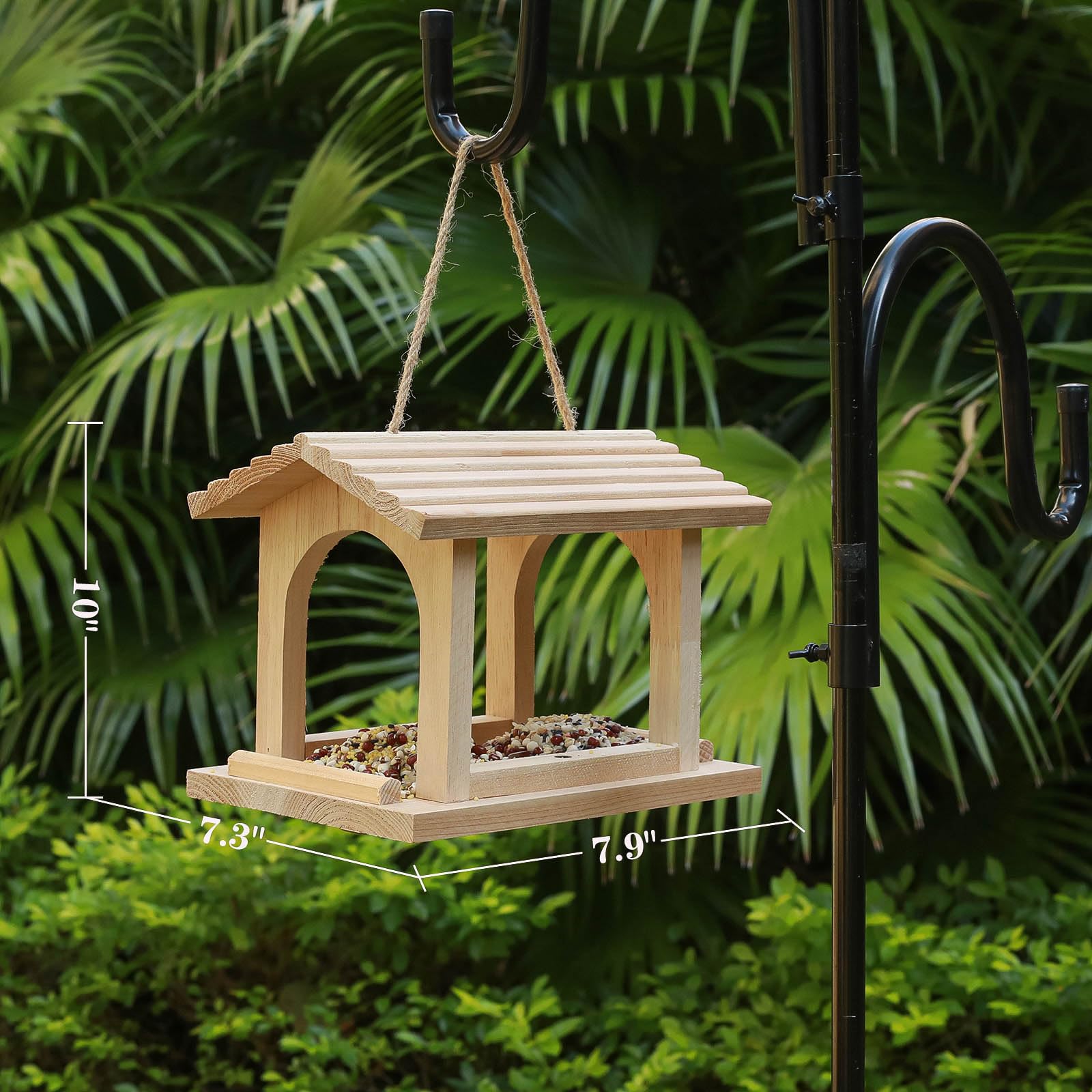 Comedero para pájaros de madera al aire libre, comedero colgante para pájaros, decoración de jardín al aire libre, para pinzones, cardenales, gallinas y gorriones, observación de aves