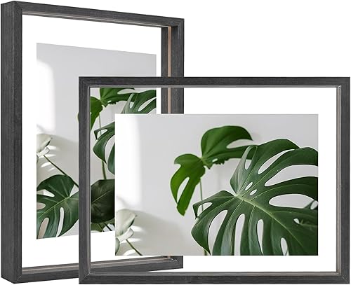 Miniatura 10 de Egofine Juego de 2 marcos flotantes de 8 x 10 pulgadas, marco de fotos de plexiglás doble, hecho de madera maciza, fotos de cualquier tamaño de