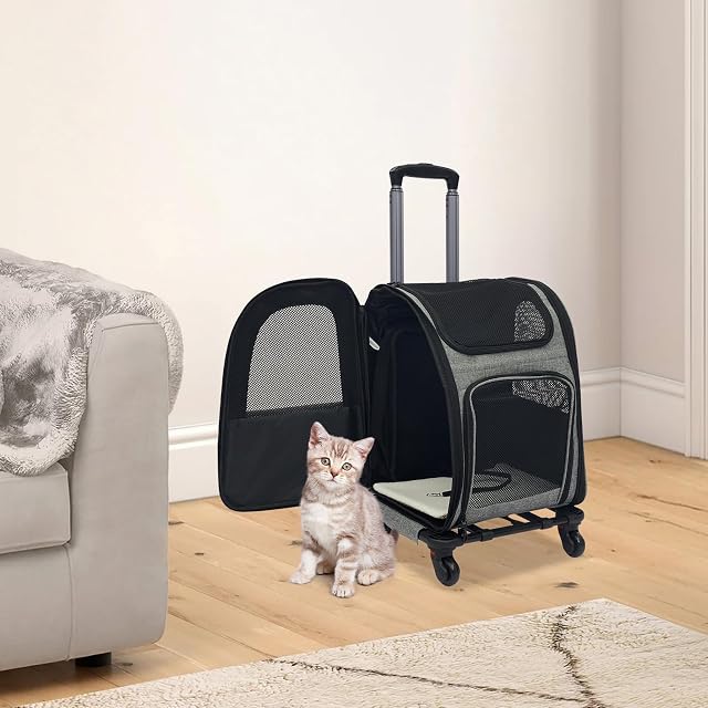 Foto 6 de 8 de Transportbox gato con ruedas giratorio 360°, mochila con ruedas para mascotas, mochila y trolley