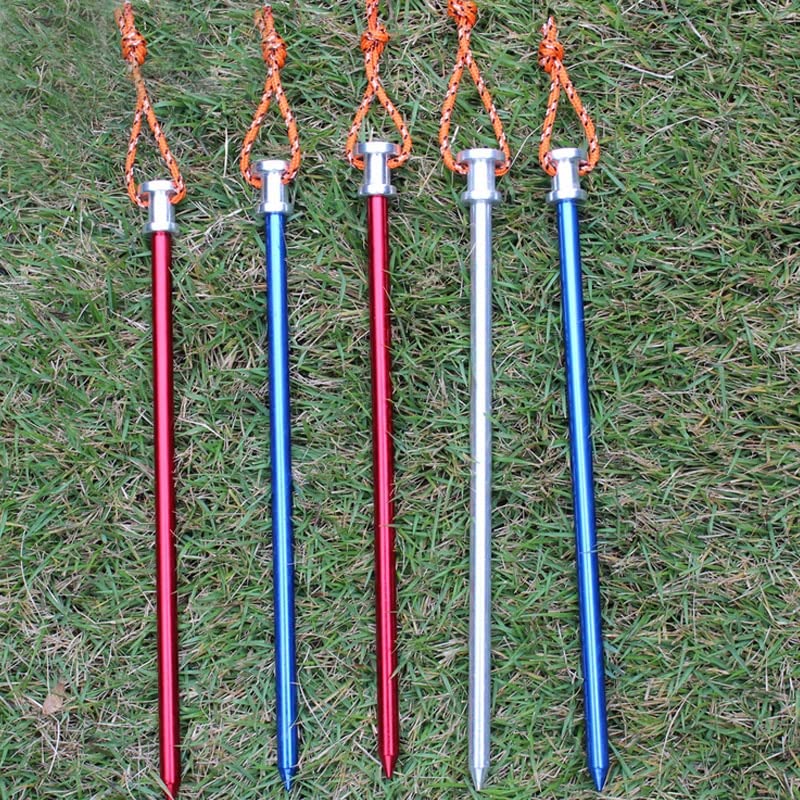 Picchetti per Tenda, Picchetti per Tenda di Lusso in Lega di Alluminio con Corde da Tirare per Tenda da Campeggio Chiodi Fissi Accessori Tubolari 23 cm (Argento)