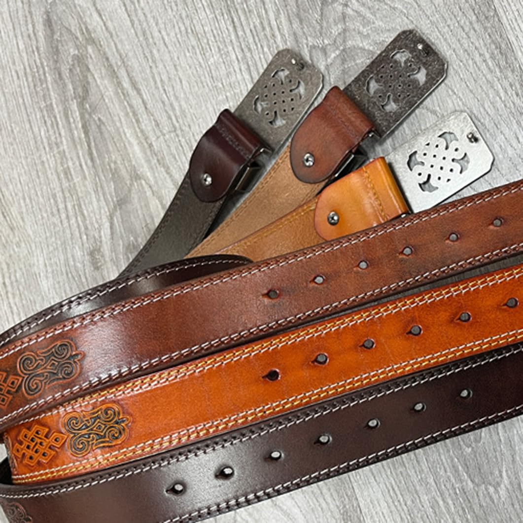 Cinture da Cowboy Western Cinghia in Goffrate per Uomo E Donna Fibbia Quadrata in Argento con Intaglio Floreale Cinturino da Country(120cm/47, Coffee)