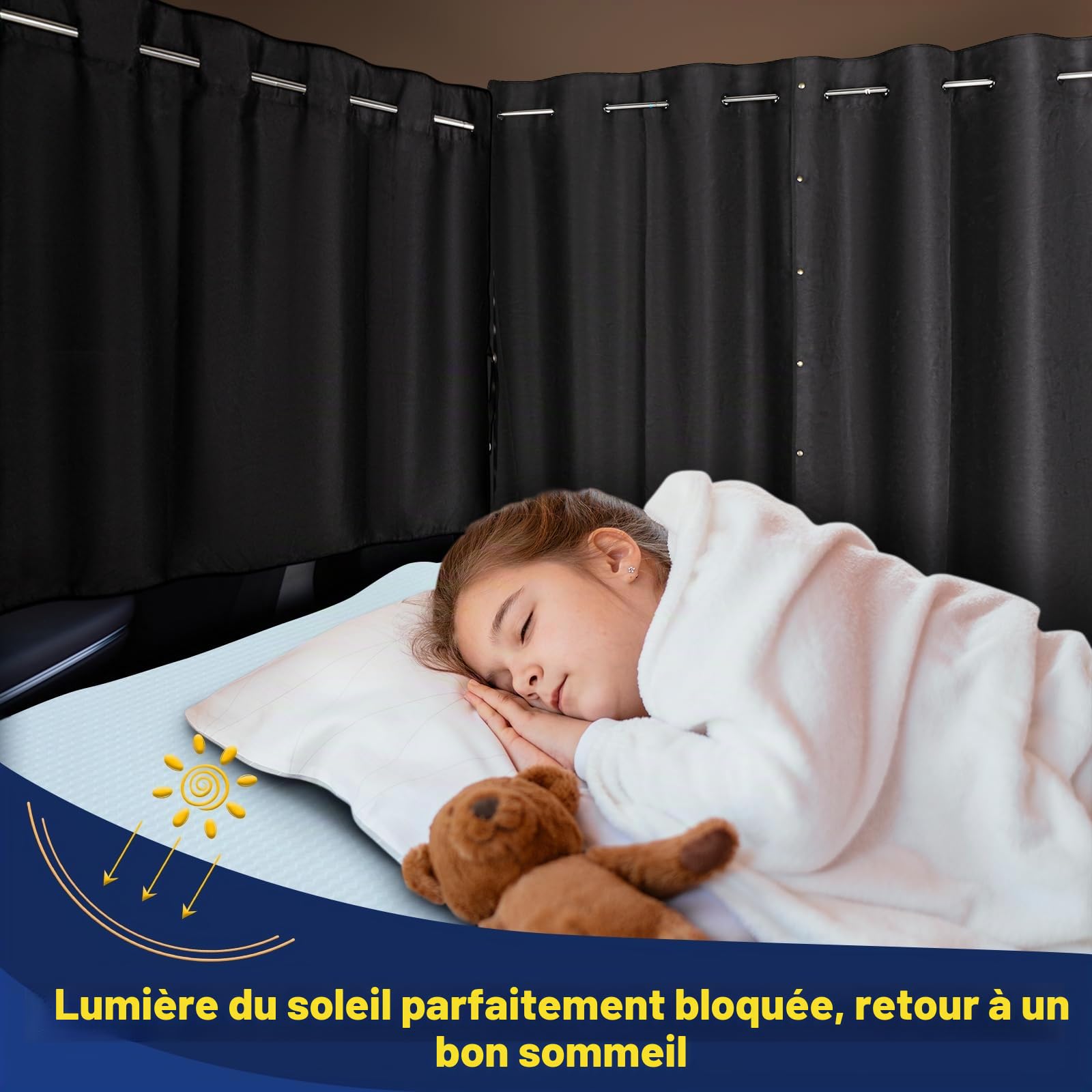 ZATOOTO Rideaux Occultant de Voiture pour Intimité (Lot de 3), Pare Soleil Voiture Arriere en Tissu Oxford avec Tige réglable,Store Protection Solaire Magnétiques pour Camping Car 180x126cm