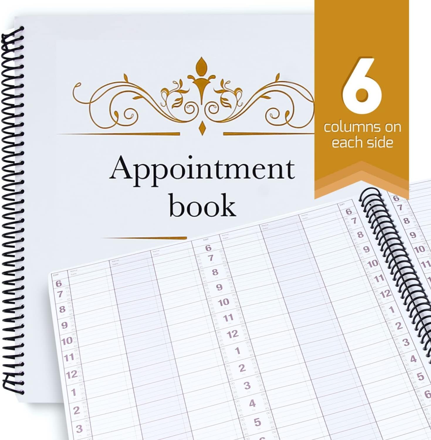 Undated 6-Column Appointment Book - 200 Pages with Pen Holder: Hourly Weekly Planner for Salon, Hairdresser, Restaurant, Spa, and Stylist Scheduling