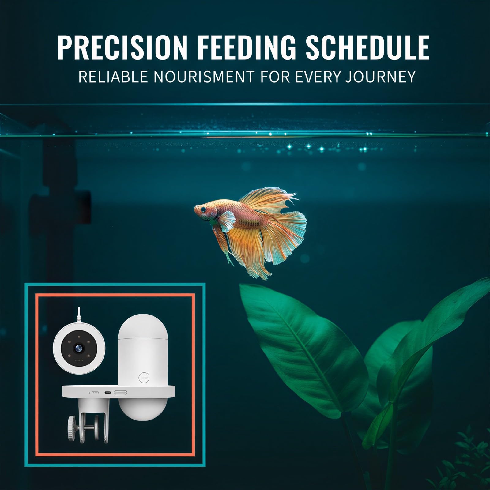 Alimentatore automatico per pesci WiFi, distributore automatico di cibo controllato da app intelligente con fotocamera HD e timer, alimentatore per le vacanze alimentato da USB-C per acquario