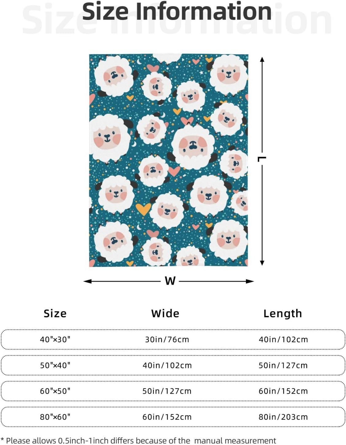 Cute Cartoon Sheep Throw Blanket for Bed Sofa Couch Blue Background Fleece Blankets Lightweight Soft Cozy 60"x50" - Image 2