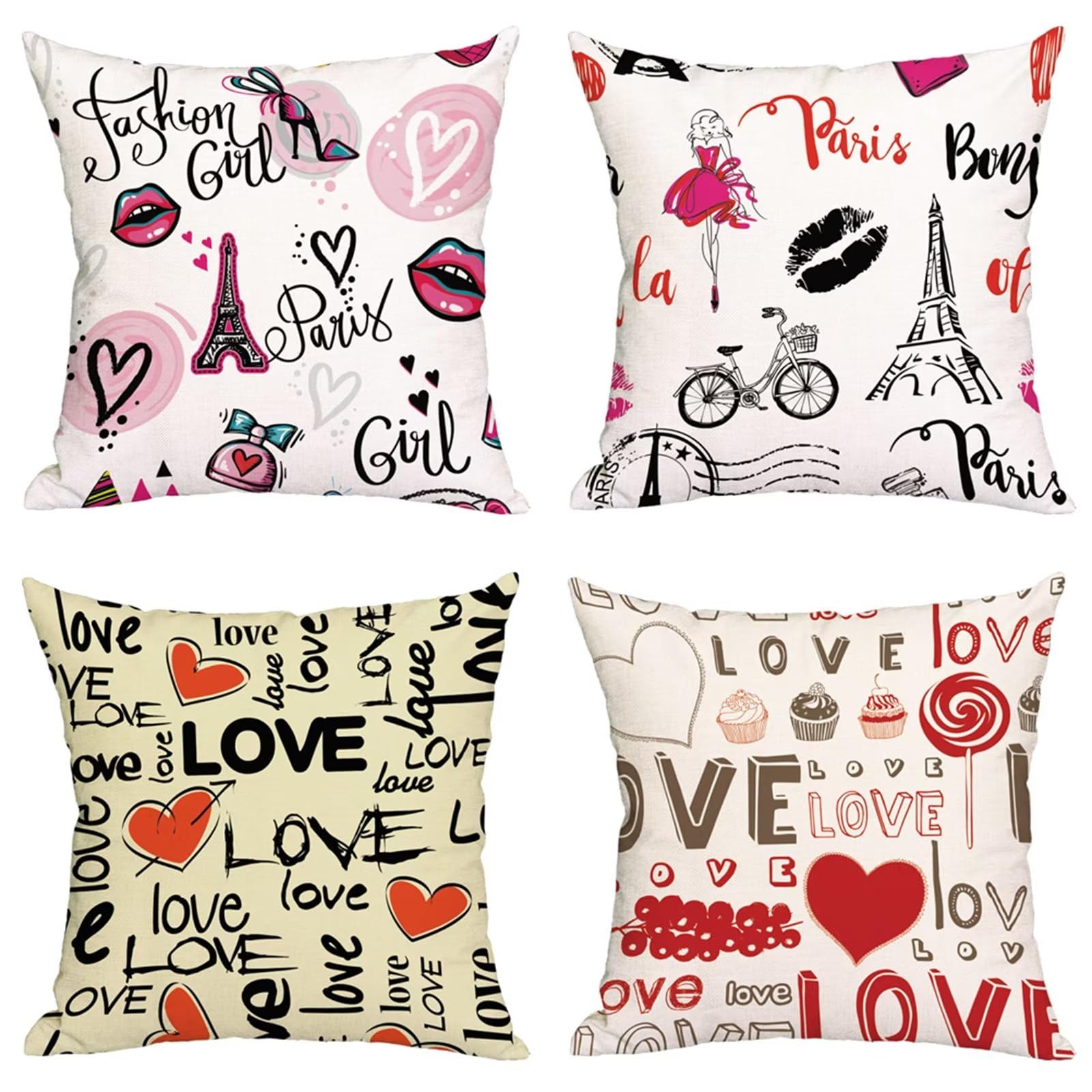 Set di 4 Fodere per Cuscini 80x80cm,cuscini per divano Amore Rosso Giardino Esterno Fodere per Cuscini Decorativi Lino Quadrate per Cuscino,per Casa Soggiorno Camera da Letto Divano YG1136