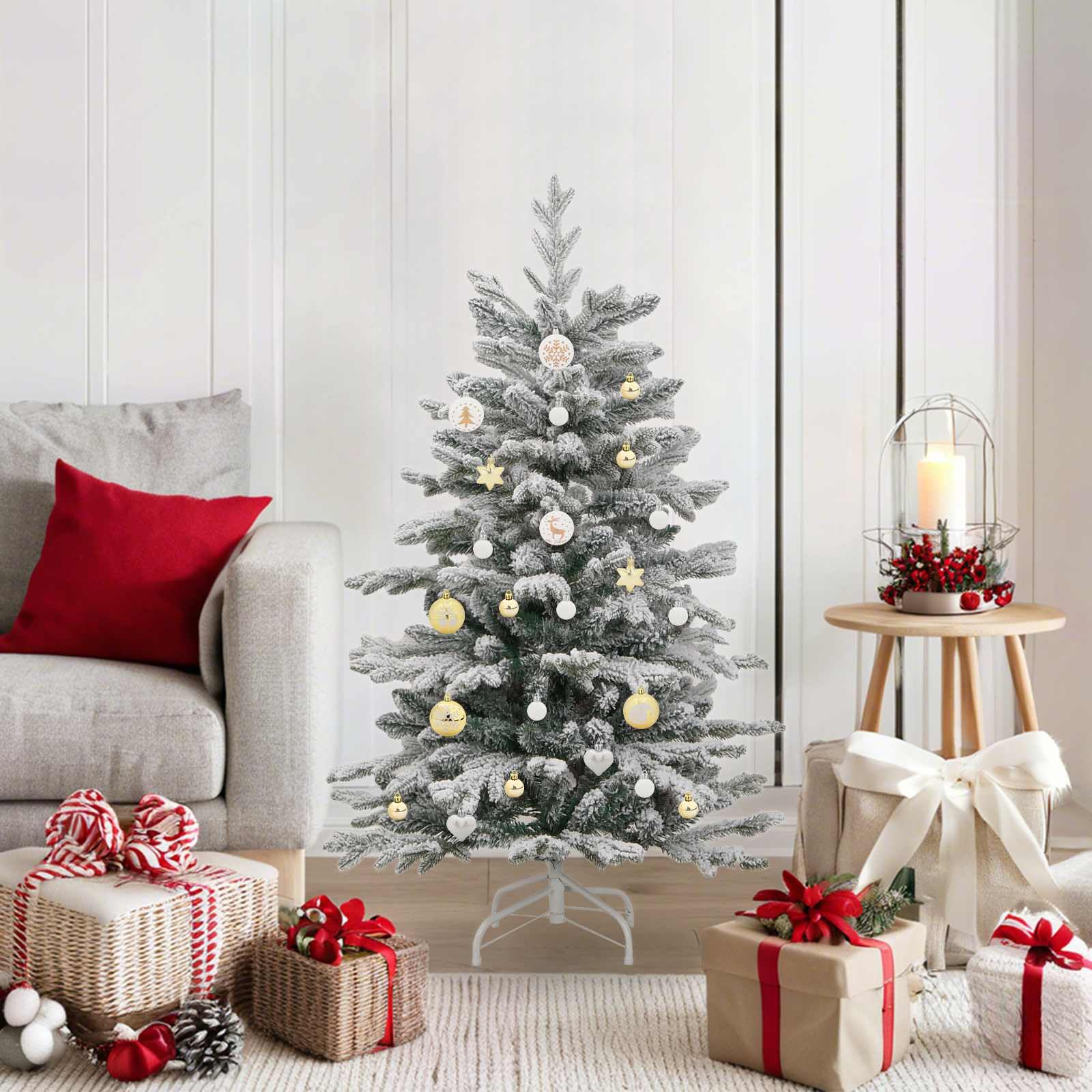 Weihnachtskugel-Set 40 Stück Weiß Gold Kunststoff langlebig modern dekorativ festlich weihnachtlich