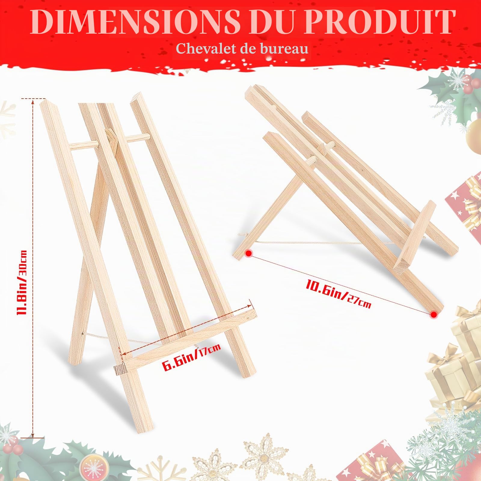 Lot de 12 Chevalet en Bois, 30x17cm Petit Chevalet de Table, Pliable et Portable, Exposition de Peintures, Parfait pour Soutenir des Cadres, Planchettes Légères, Petites Toiles, Photos