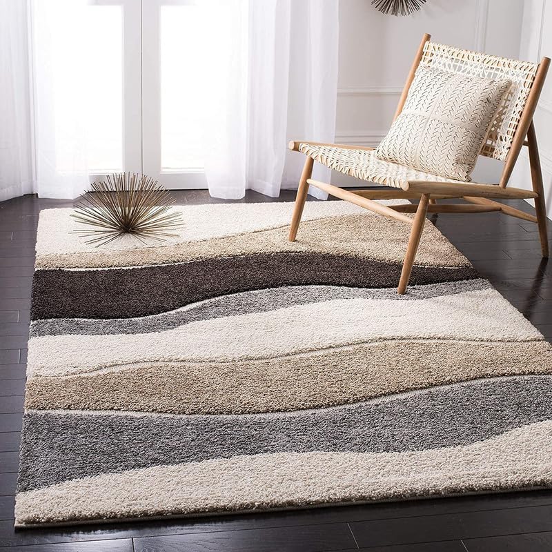 Carpet for Living Room Shaggy Rug 5X7 FEET Handmade Microfiber Cozy Super Soft Plush Shaggy Modern Carpet, Bedroom, and Home Decor Cozy & Durable Floor Mat (GreyBeige Wave)-image-24