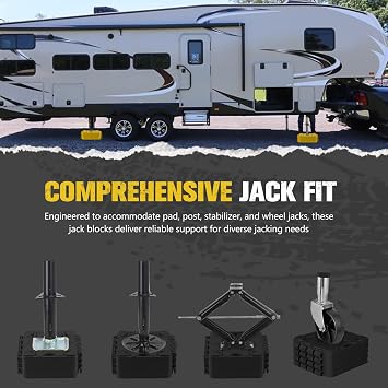 BUNKER INDUST RV Leveling Blocks/Stackable Jack Blocks/Interlocking Design for Customizable Recovery Boards, 10 Pack Multifunctional Wheels Stabilizer Blocks with Bag for Camper Trailer (Black)