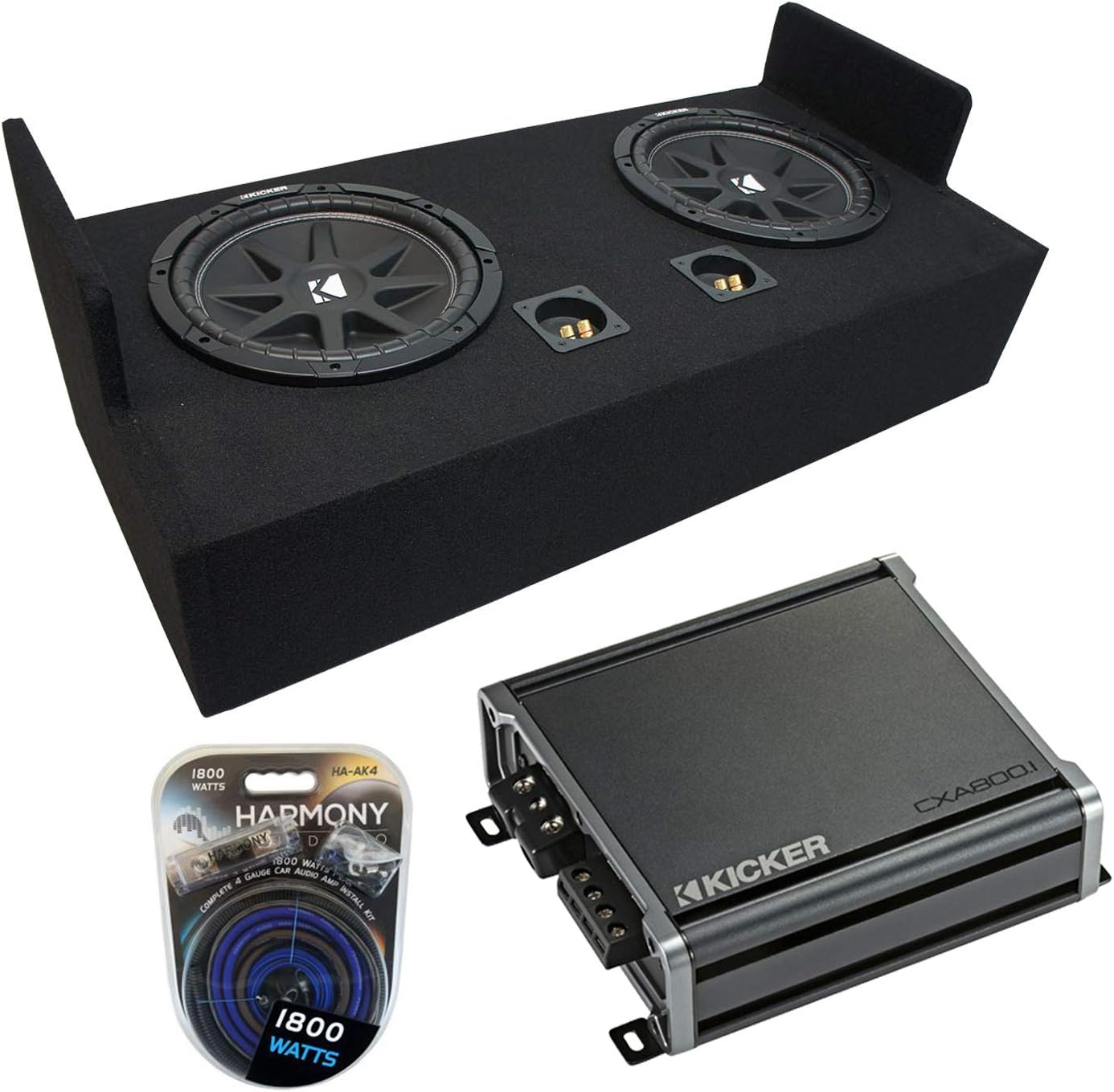 Harmony Audio Compatible with 1983-2012 Ford Ranger Extended Cab Truck Kicker Bundle Comp C12 Dual 12" Sub Box Enclosure & CXA800.1 Amp
