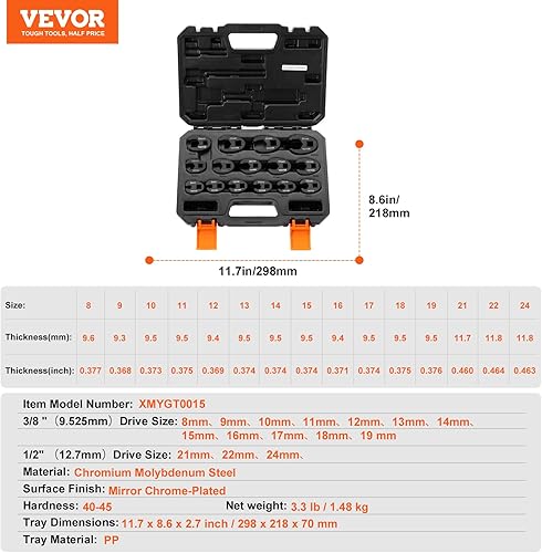 Miniatura 7 de VEVOR Crowfoot - Juego de llaves de cuervo, 12 y 38 pulgadas, 15 piezas métricas (0.315-0.945 in) juego de llaves de pie de cuervo con estuche de