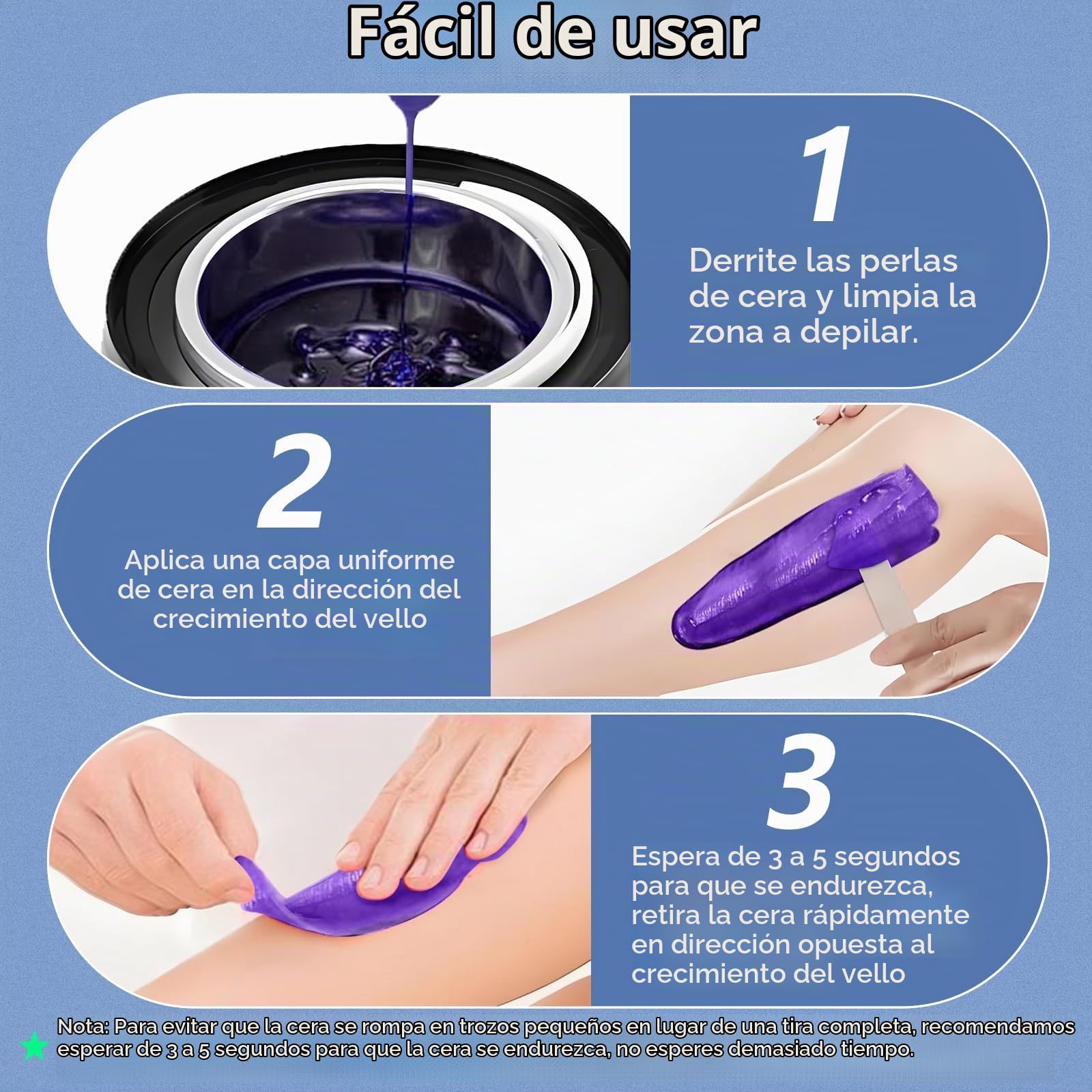 Kit de depilación para mujeres y hombres: calentador de cera con pantalla digital, visualización precisa de la temperatura, paquete de 4 cuentas de cera dura, 3 varillas aplicadoras