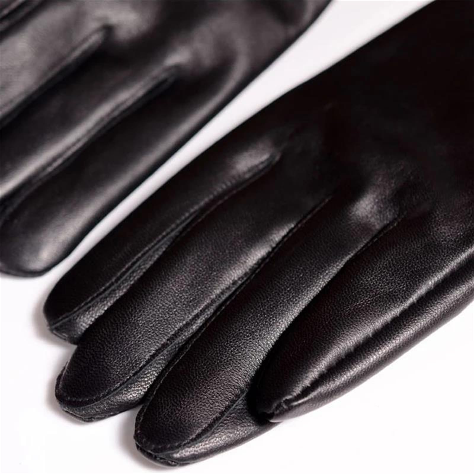 Guantes largos de piel de oveja auténtica para hombre, color negro, longitud de ópera, gruesos, con forro polar cálido, guantes de ciclismo