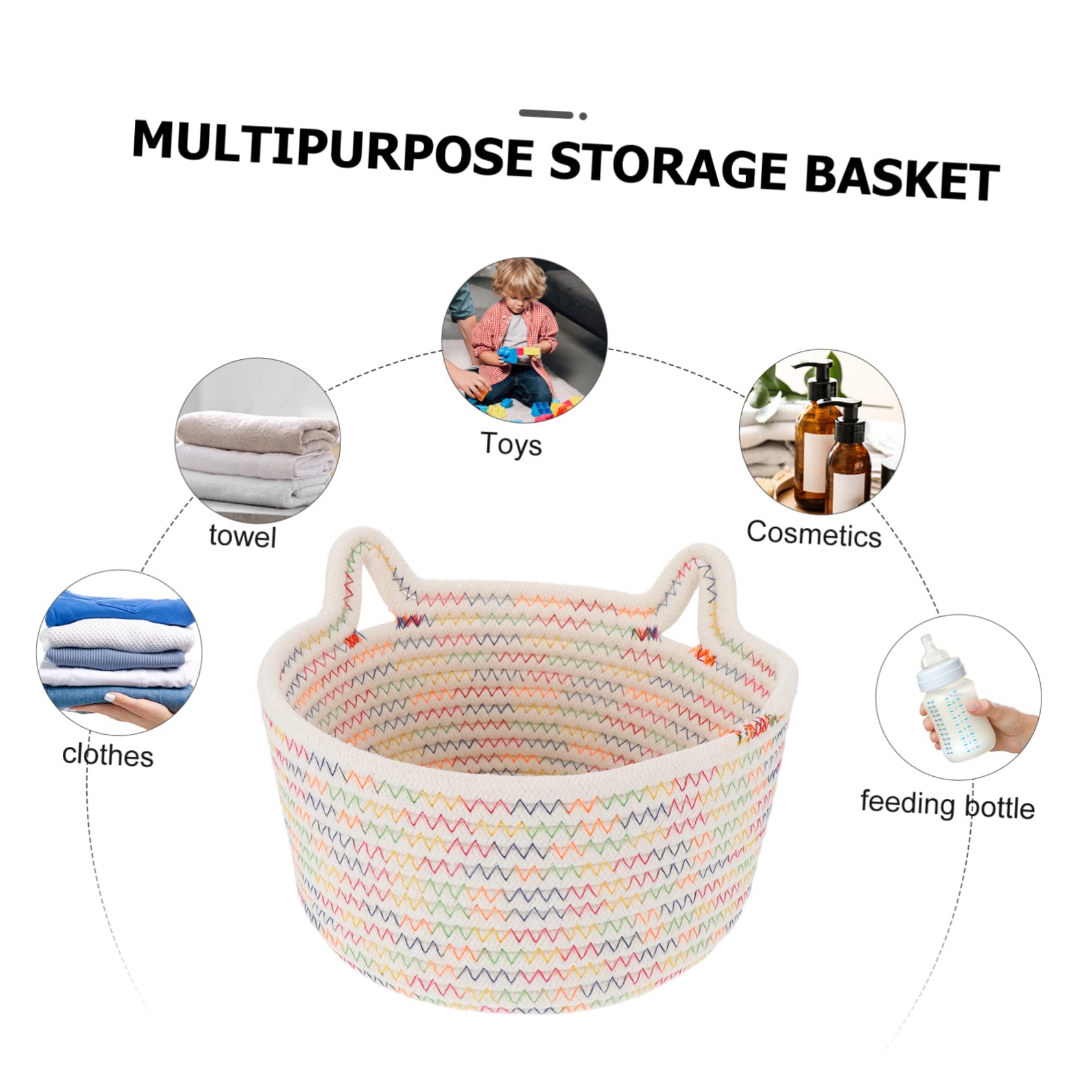 STOBAZA 2pezzi Cesto Organizzatore Cotone Intrecciato Con Orecchie Di Gatto Cesto Portaoggetti Per Giochi Accessori e Piccoli Oggetti Comodo e Salvaspazio Per Scrivania e Casa