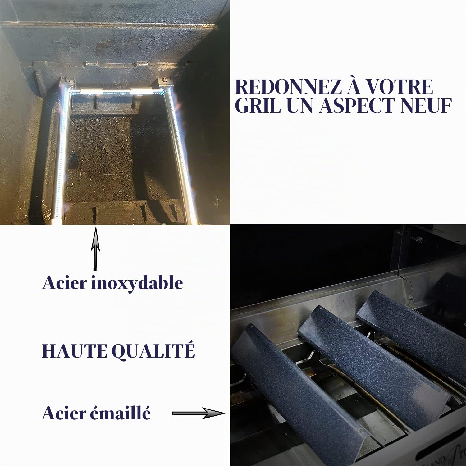 GFTIME Brûleur à gaz, acier inoxydable et plaque thermique en acier émaillé, déflecteur de chaleur de remplacement pour Weber Spirit I & II E210/220, S210, S220 (mit vorderen Brennerknöpfen)